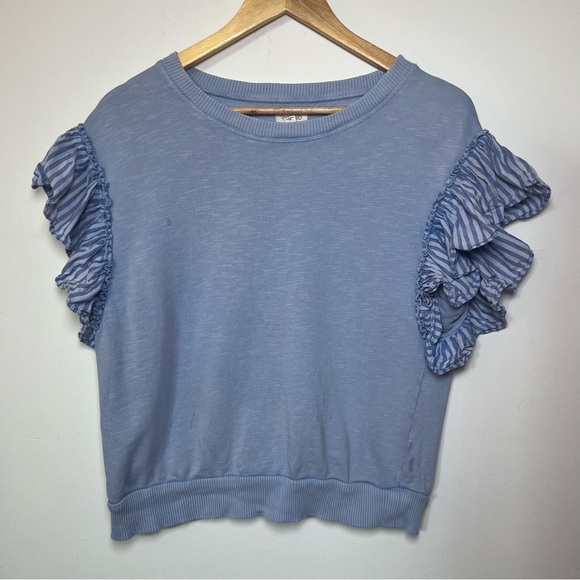 Pilcro Cotton Striped Ruffled Sleeve Top Bin C - Picture 1 of 5